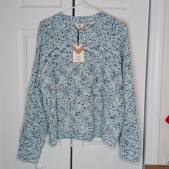 Pink Rose Ivory/ Teal Blue Chunky Knit Sweater Sz XL- NWT - Picture 11 of 15
